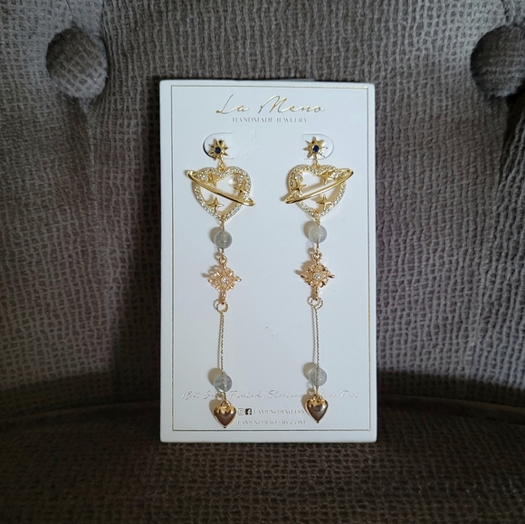 La Meno Jewelry - La Meno Saturn🪐 Heart❤ Cascading Earrings